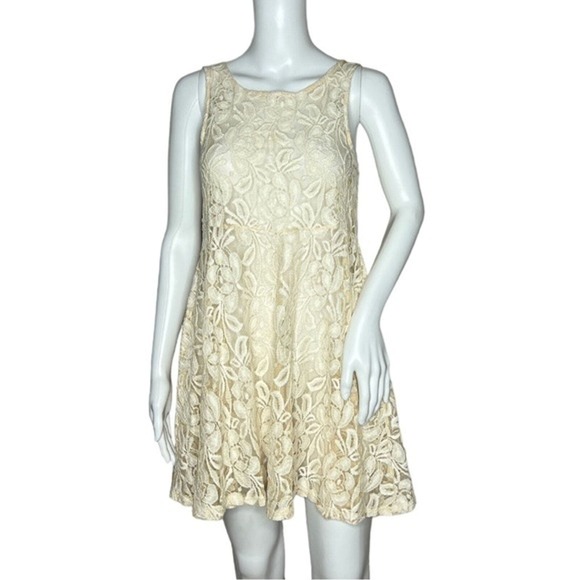 Free People Dress Womens XS Cream Miles Of Lace Sheer Lace Mini Neutral Feminine - Picture 1 of 7